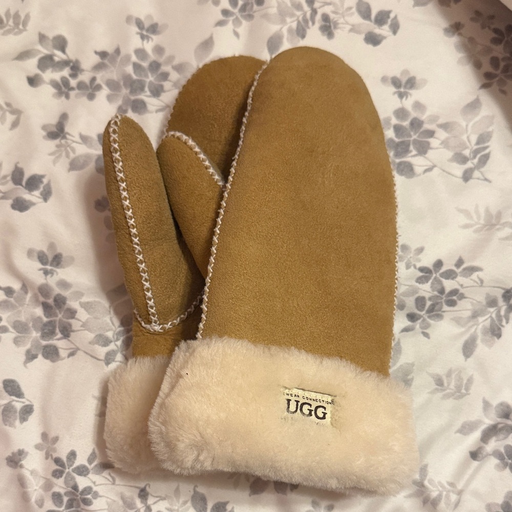 UGG Tan and Cream Shearling Mittens